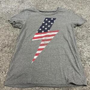 Grayson/Threads Gray American Flag Lightning Bolt T-Shirt Small